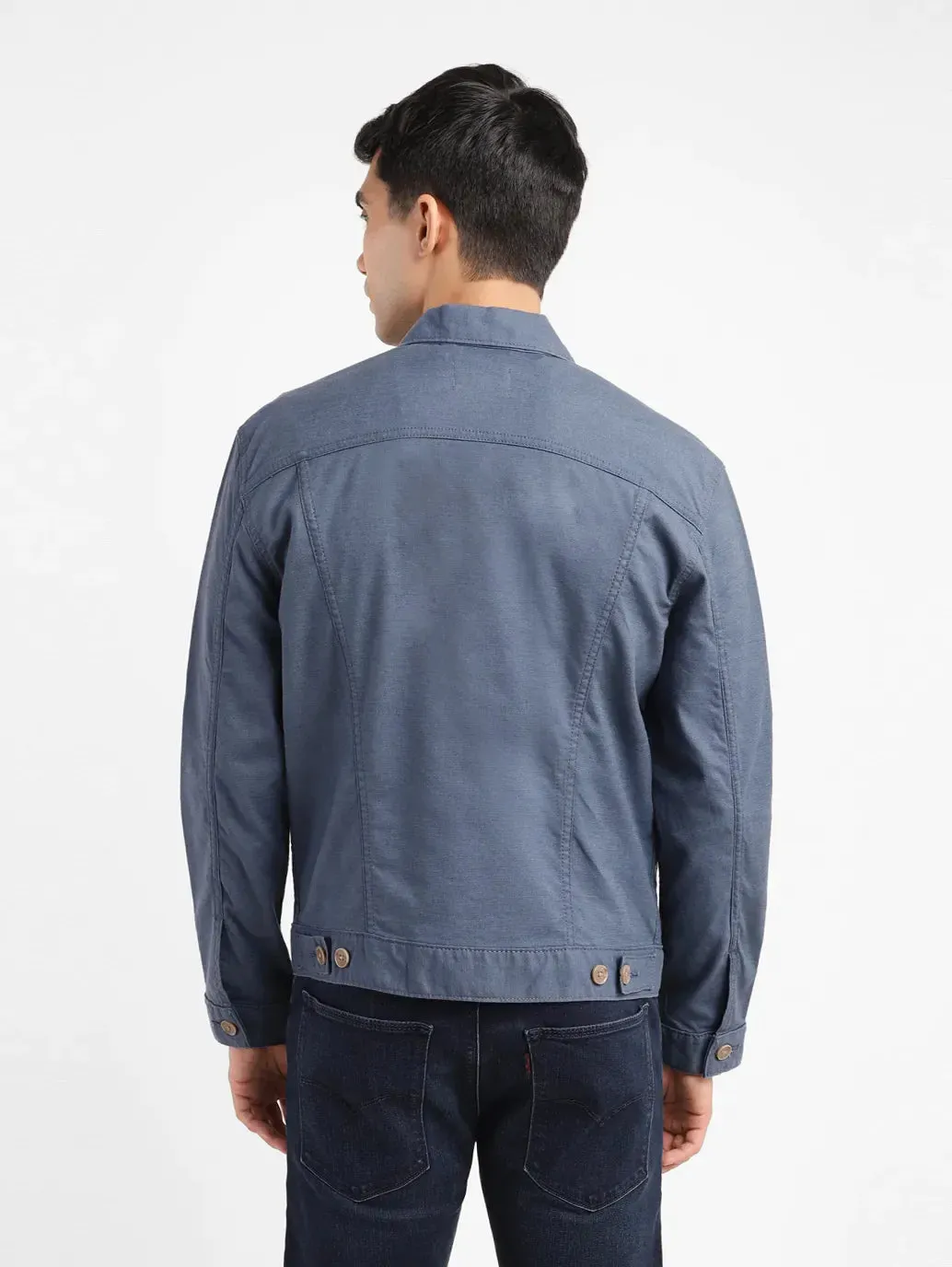 Men's Solid Grey Spread Collar Trucker Jacket