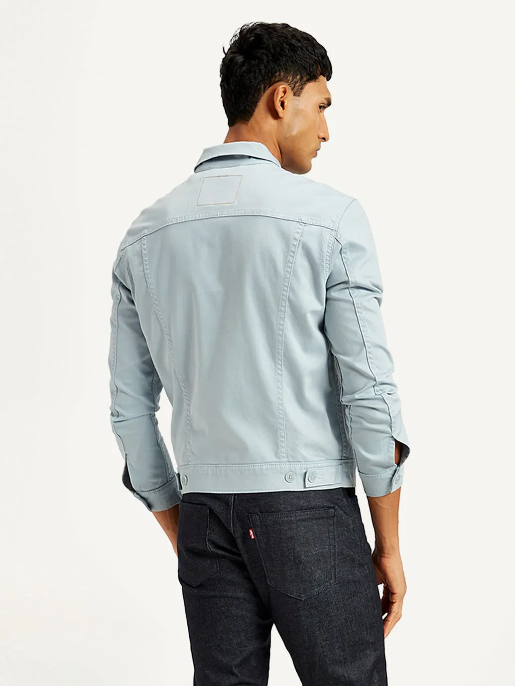 Men's Solid Light-Blue Spread Collar Trucker Jacket