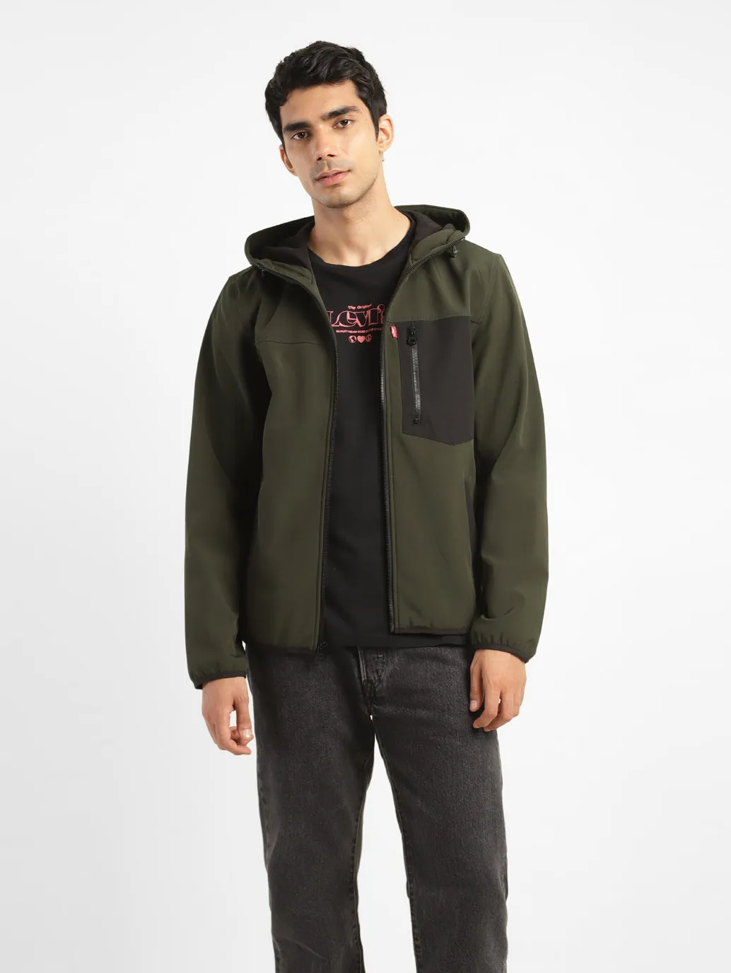 Men's Solid Olive Hooded Tailored Jacket