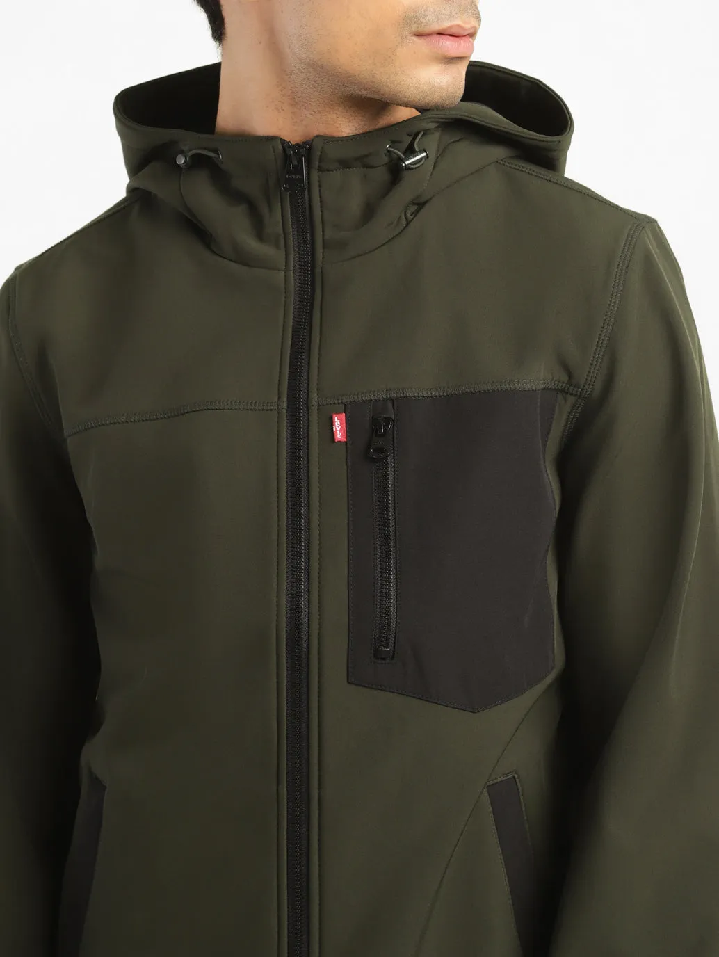 Men's Solid Olive Hooded Tailored Jacket