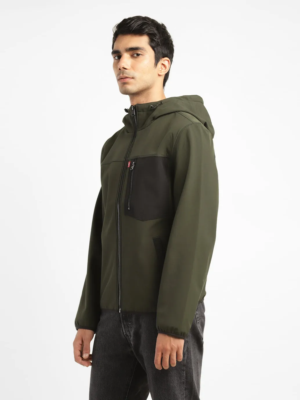 Men's Solid Olive Hooded Tailored Jacket