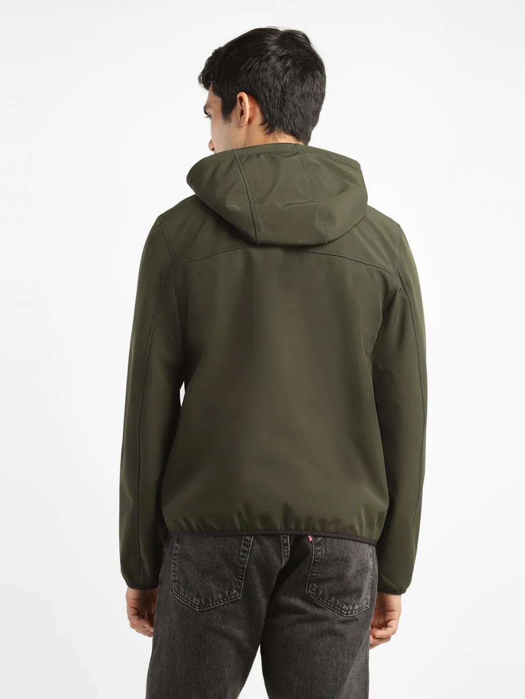 Men's Solid Olive Hooded Tailored Jacket