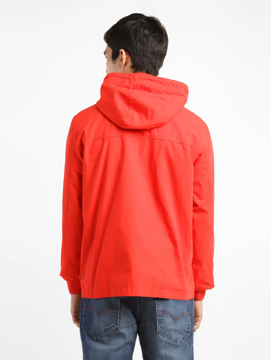 Men's Solid Red Hooded Tailored Jacket