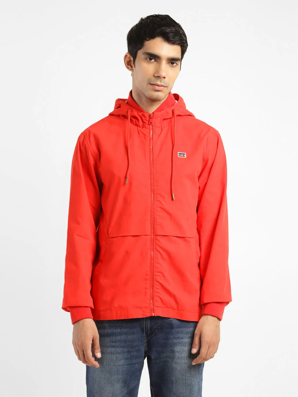 Men's Solid Red Hooded Tailored Jacket