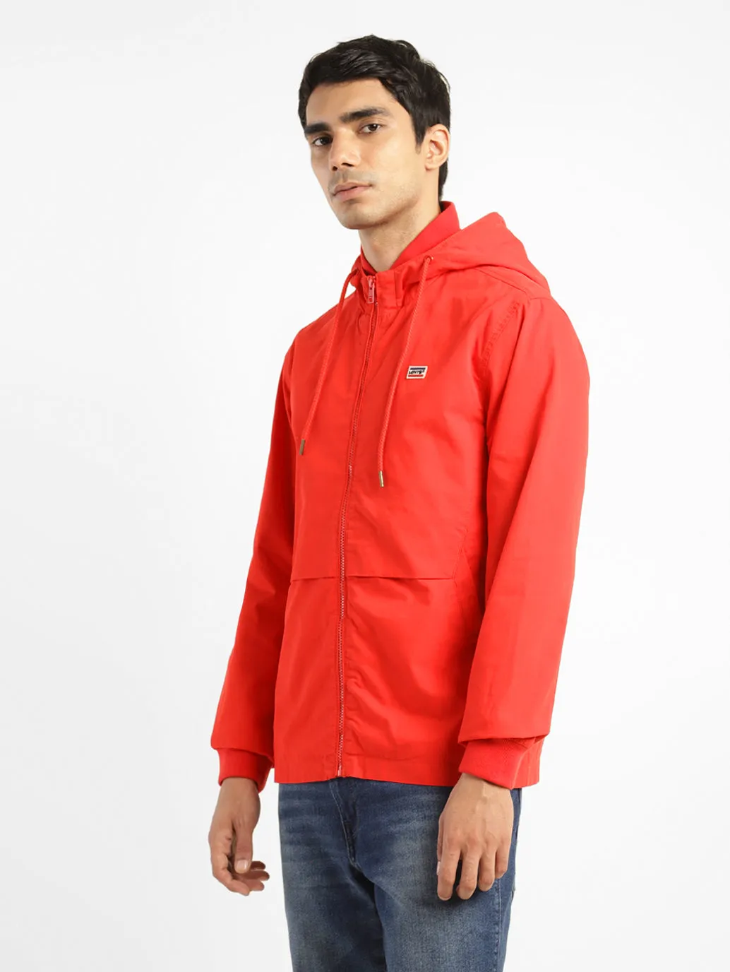 Men's Solid Red Hooded Tailored Jacket