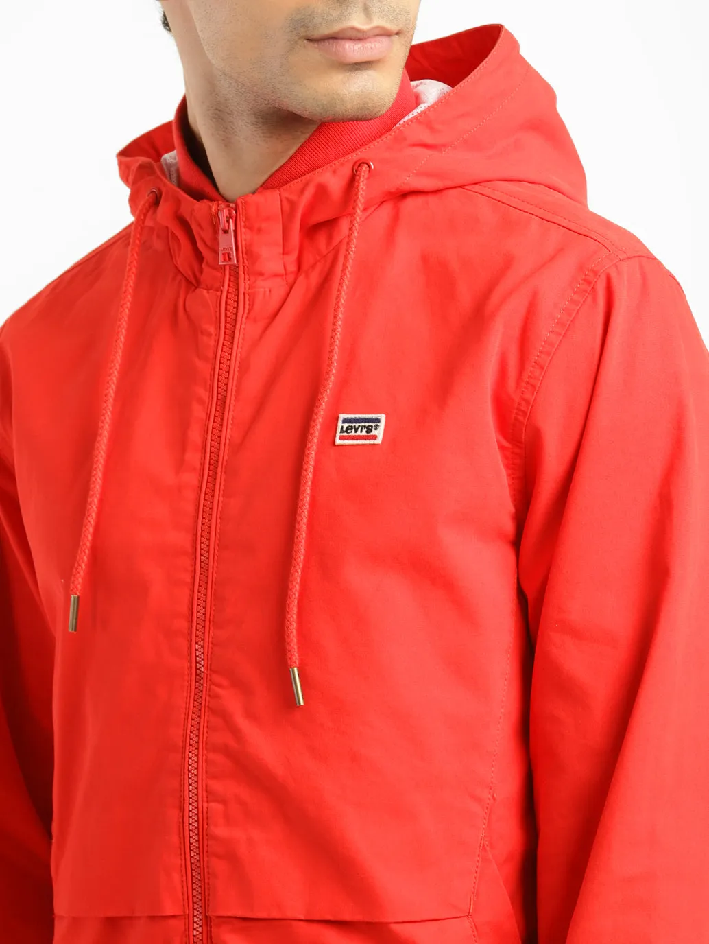 Men's Solid Red Hooded Tailored Jacket