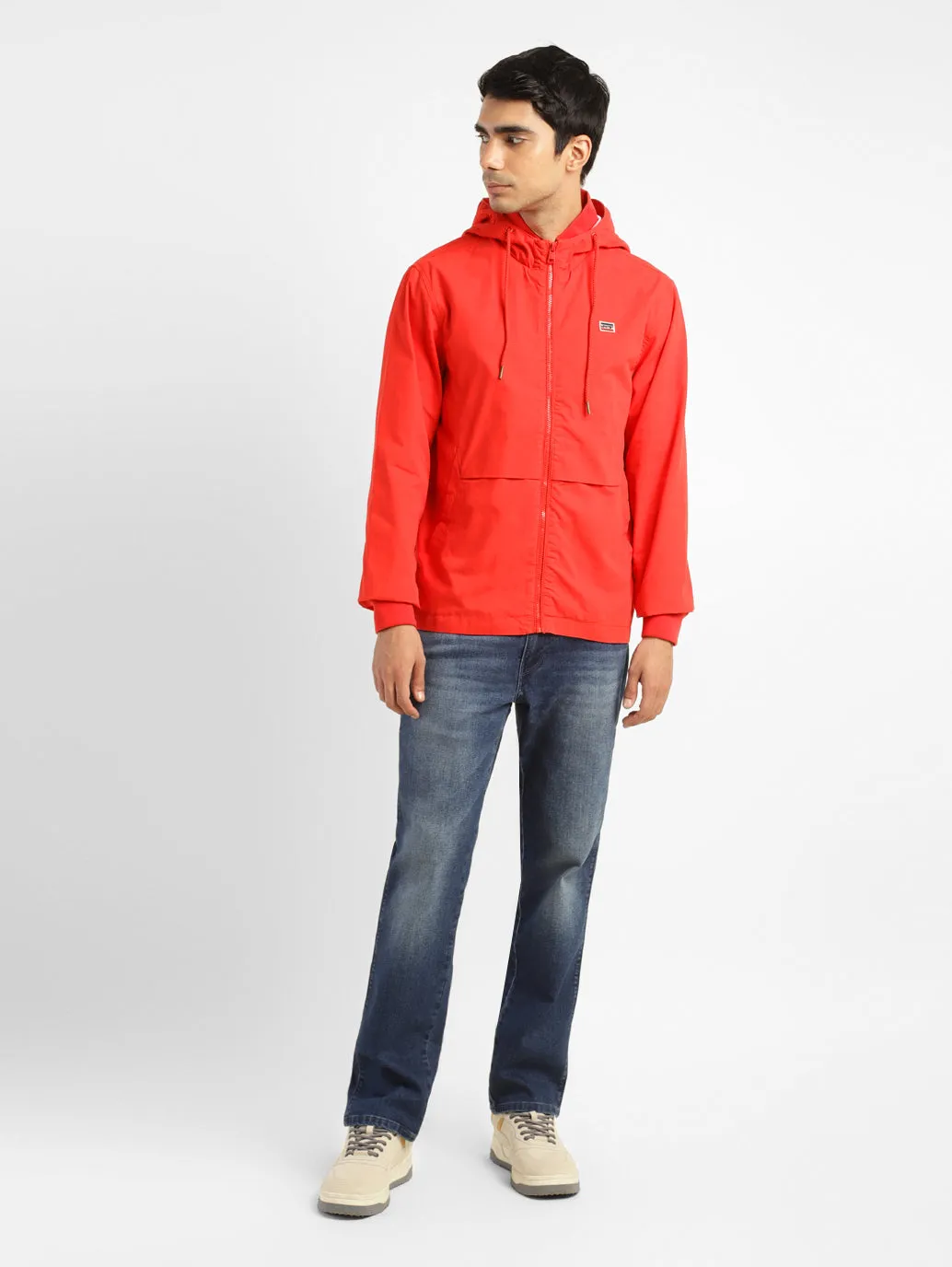 Men's Solid Red Hooded Tailored Jacket