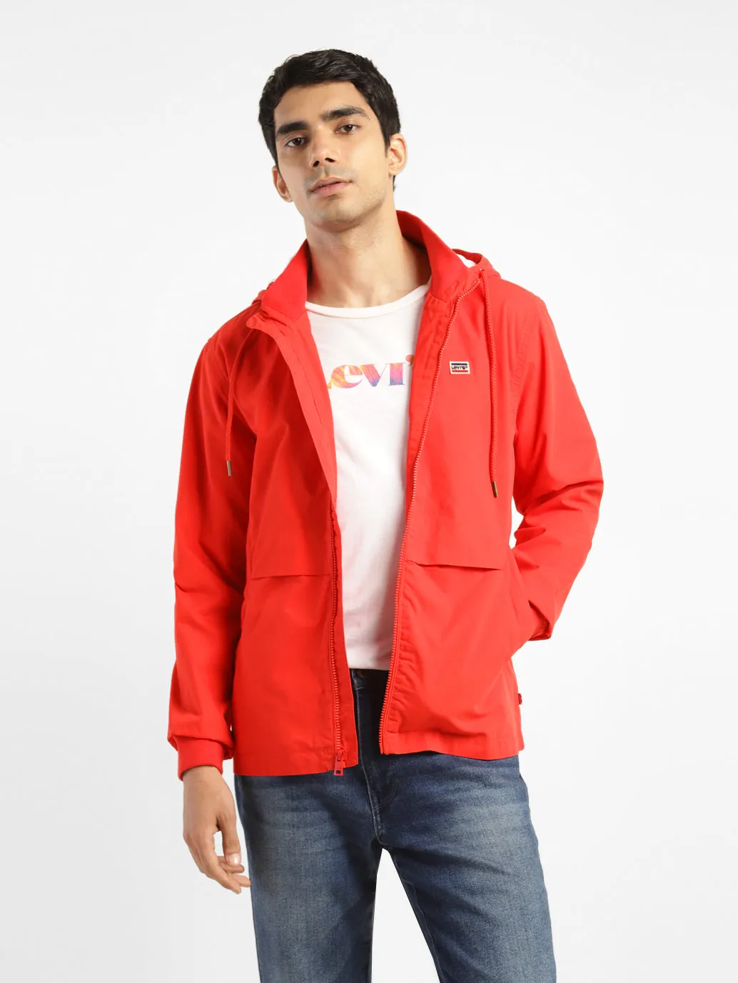 Men's Solid Red Hooded Tailored Jacket