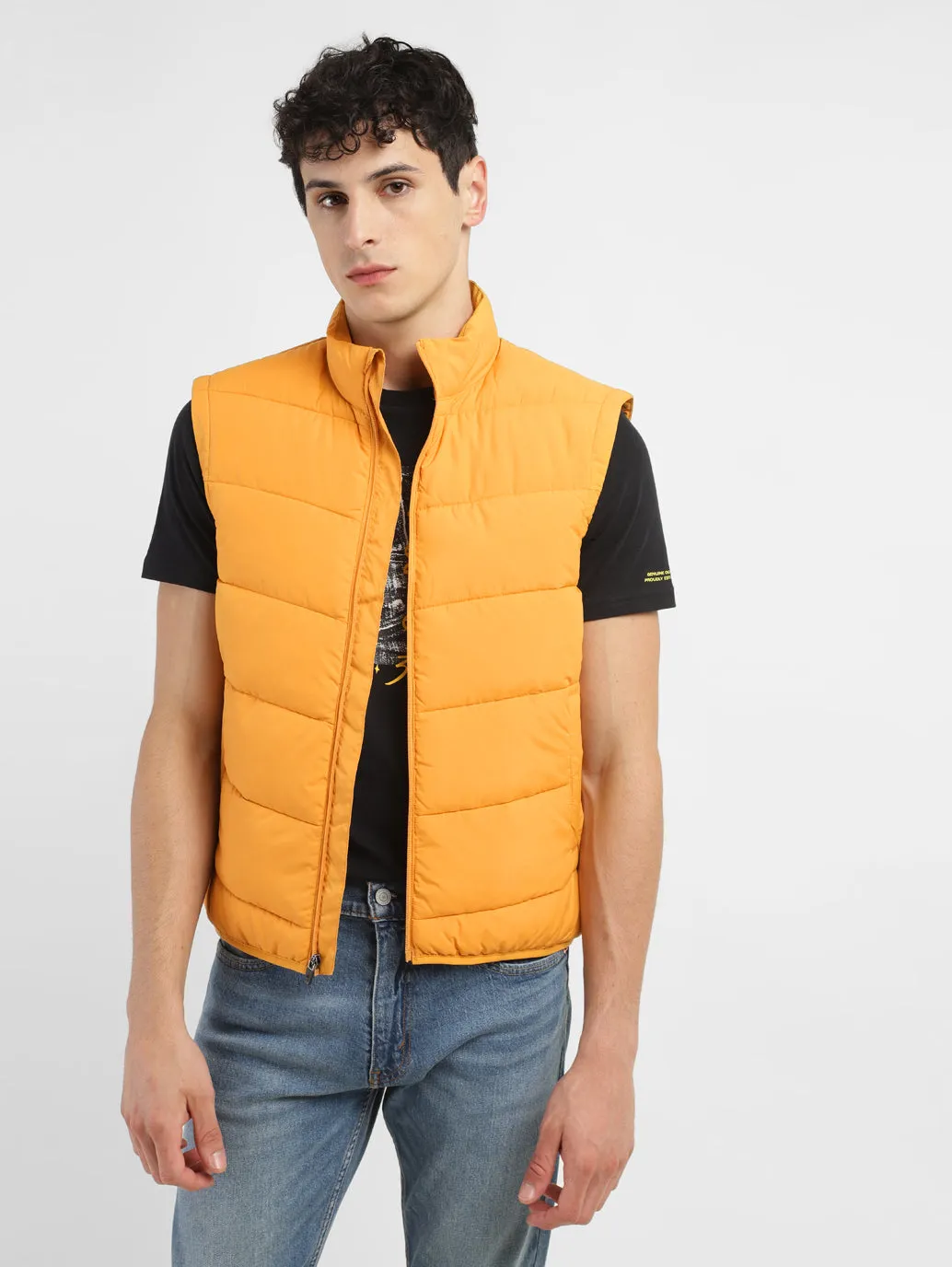 Men's Yellow High Neck Puffer Jackets