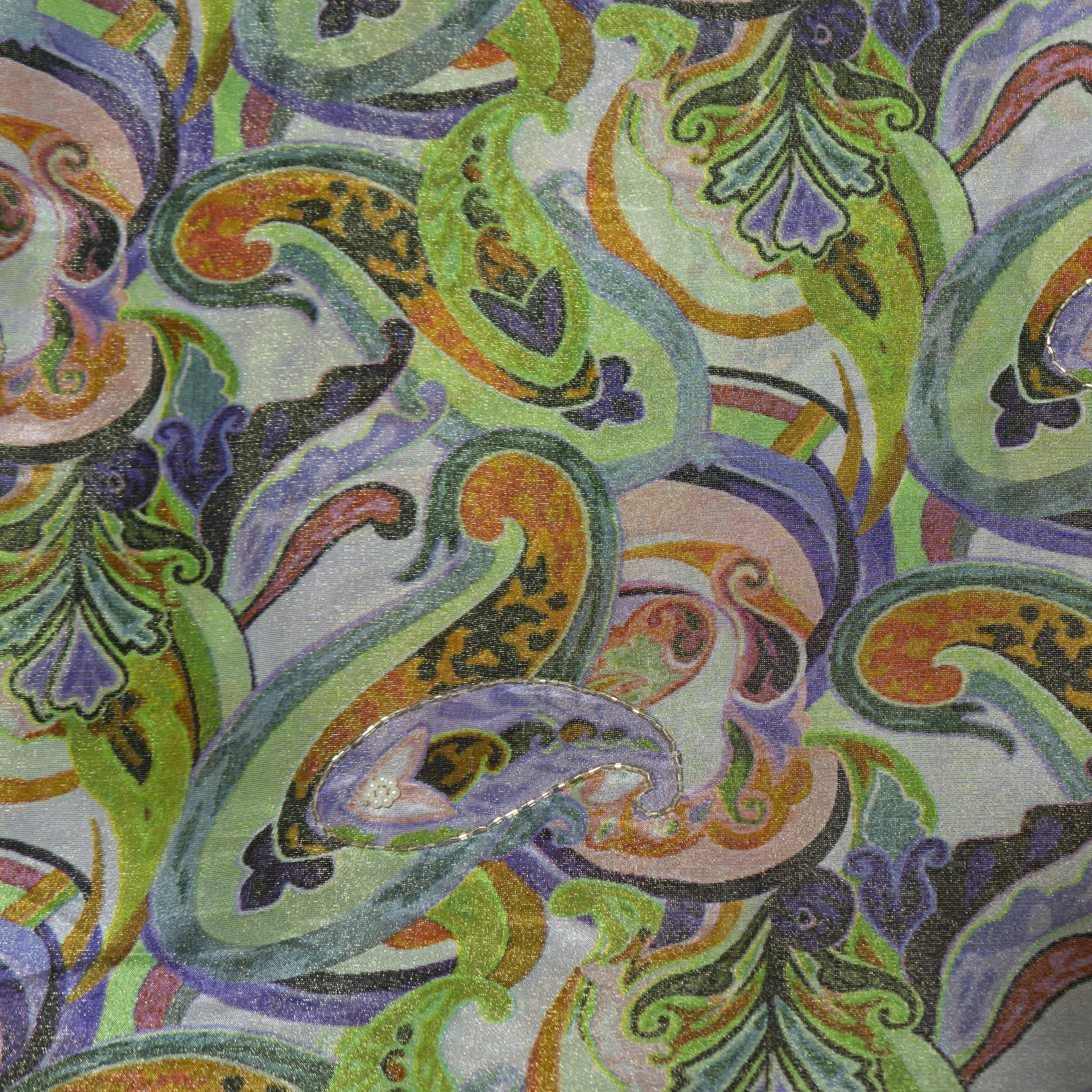 Multicolor Paisley Cutdana & Pearl Embroidery Pure Tissue Fabric 21270