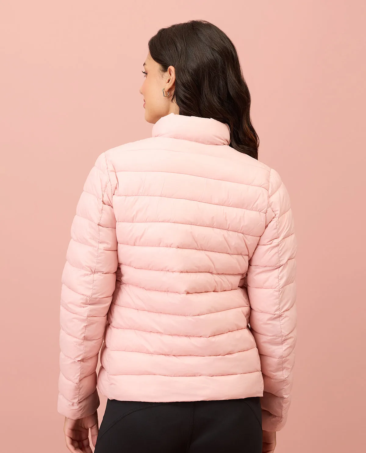 NYKD By Nykaa Ultra Light Weight Puffer Jacket with Inbuilt Bag (Set of 2)-NYAT405-Pink