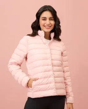 NYKD By Nykaa Ultra Light Weight Puffer Jacket with Inbuilt Bag (Set of 2)-NYAT405-Pink