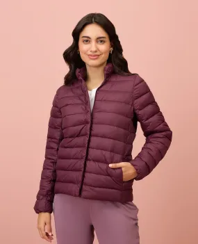 NYKD By Nykaa Ultra Light Weight Puffer Jacket with Inbuilt Bag (Set of 2)-NYAT405-Wine