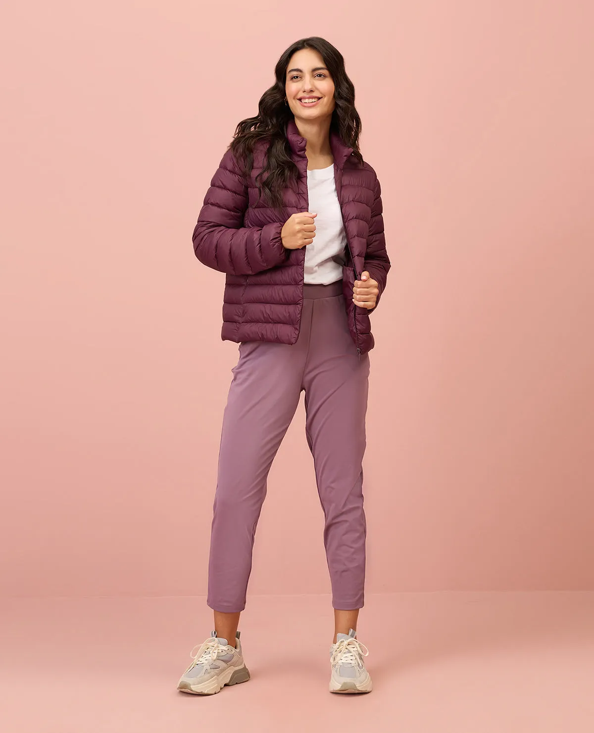 NYKD By Nykaa Ultra Light Weight Puffer Jacket with Inbuilt Bag (Set of 2)-NYAT405-Wine