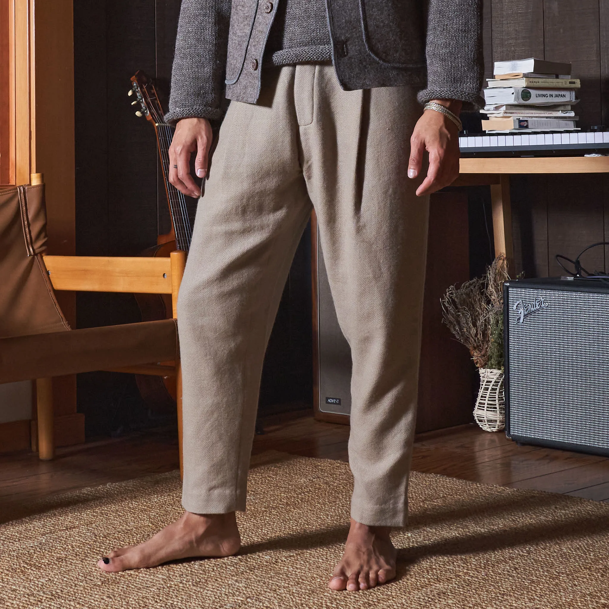 Pleated Taper Trousers, Iron Gray Wool Twill