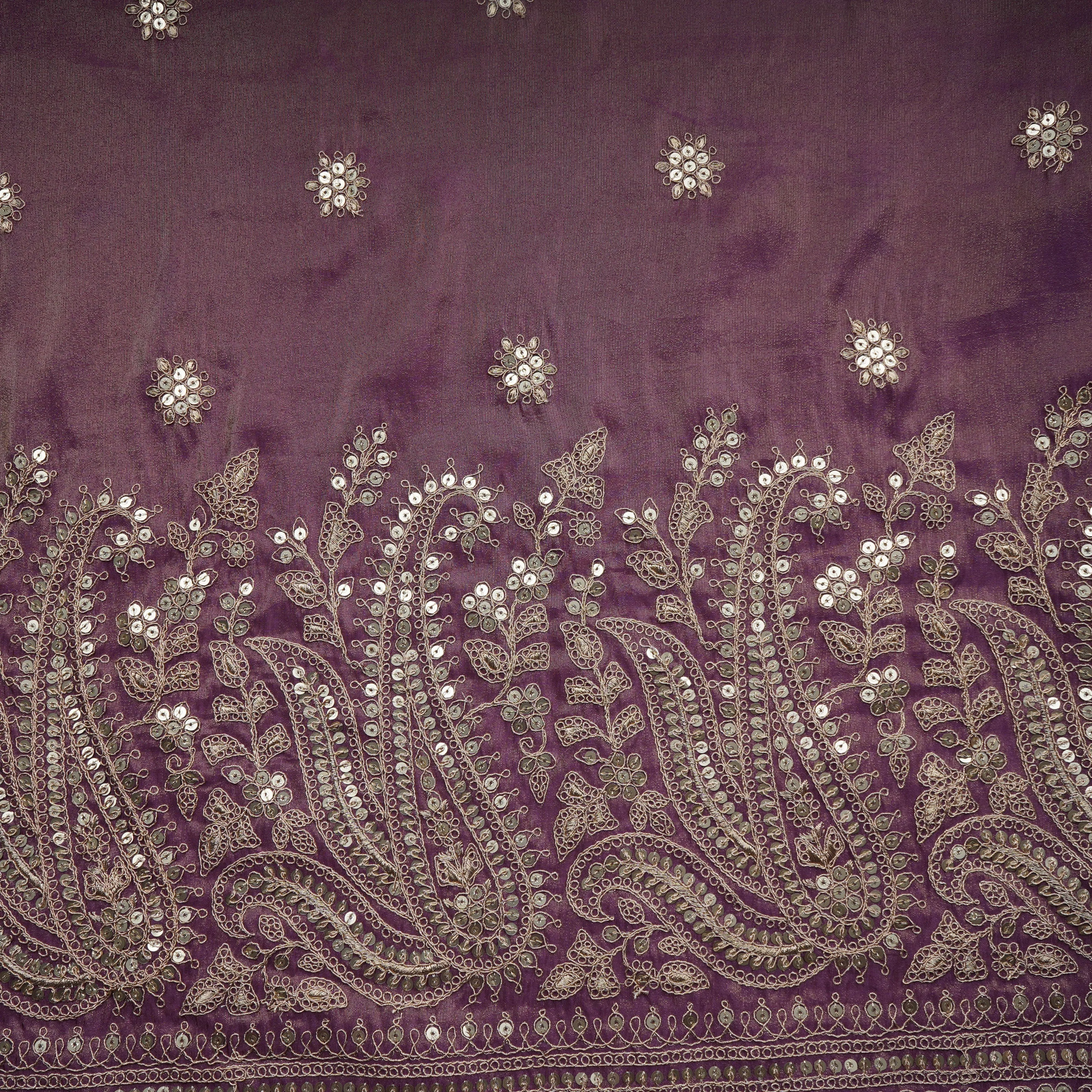 Purple Paisley Zari Embroidery Tissue Fabric 20949