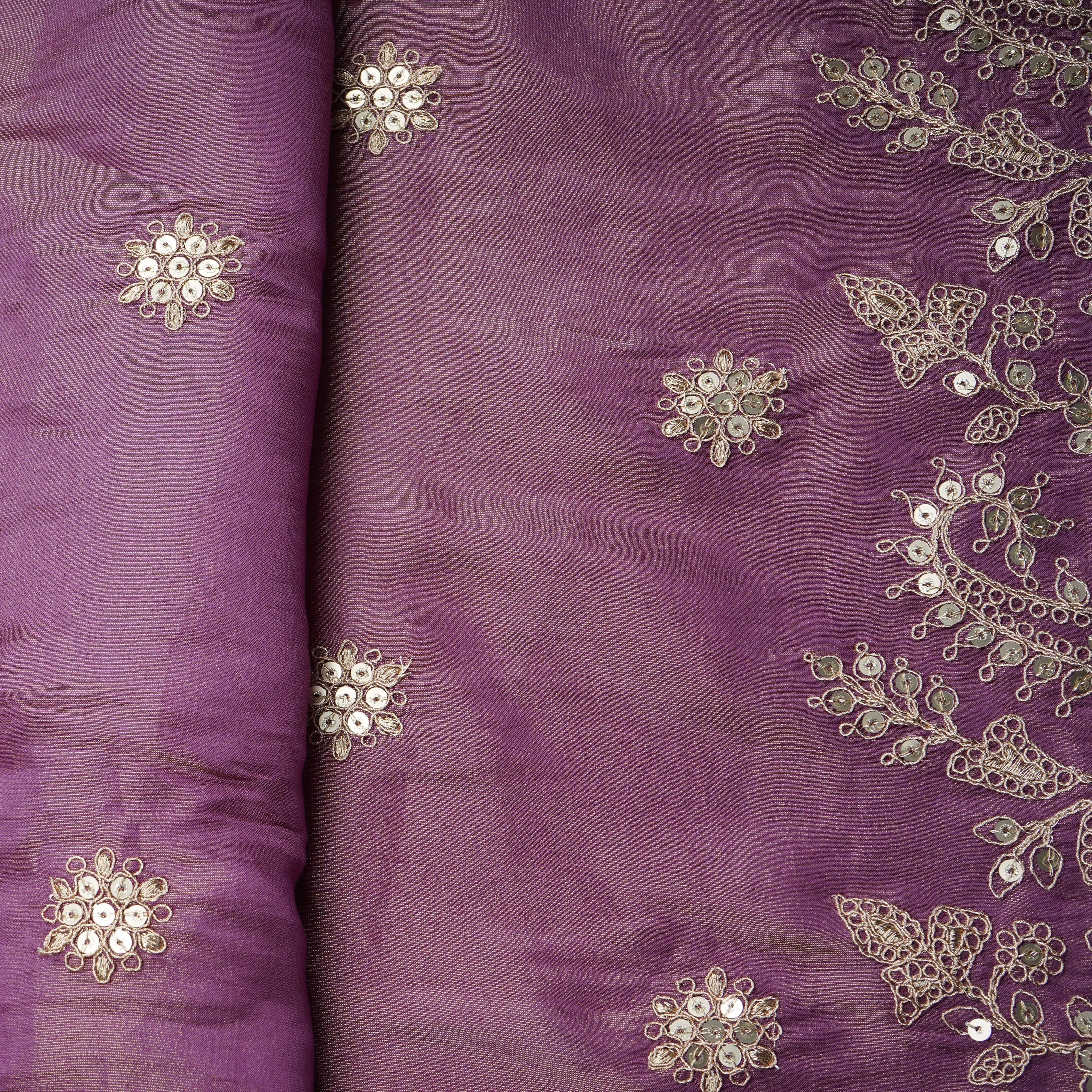 Purple Paisley Zari Embroidery Tissue Fabric 20949