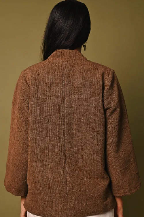 Rangsutra Handwoven Brown Full Sleeve Woolen Jacket