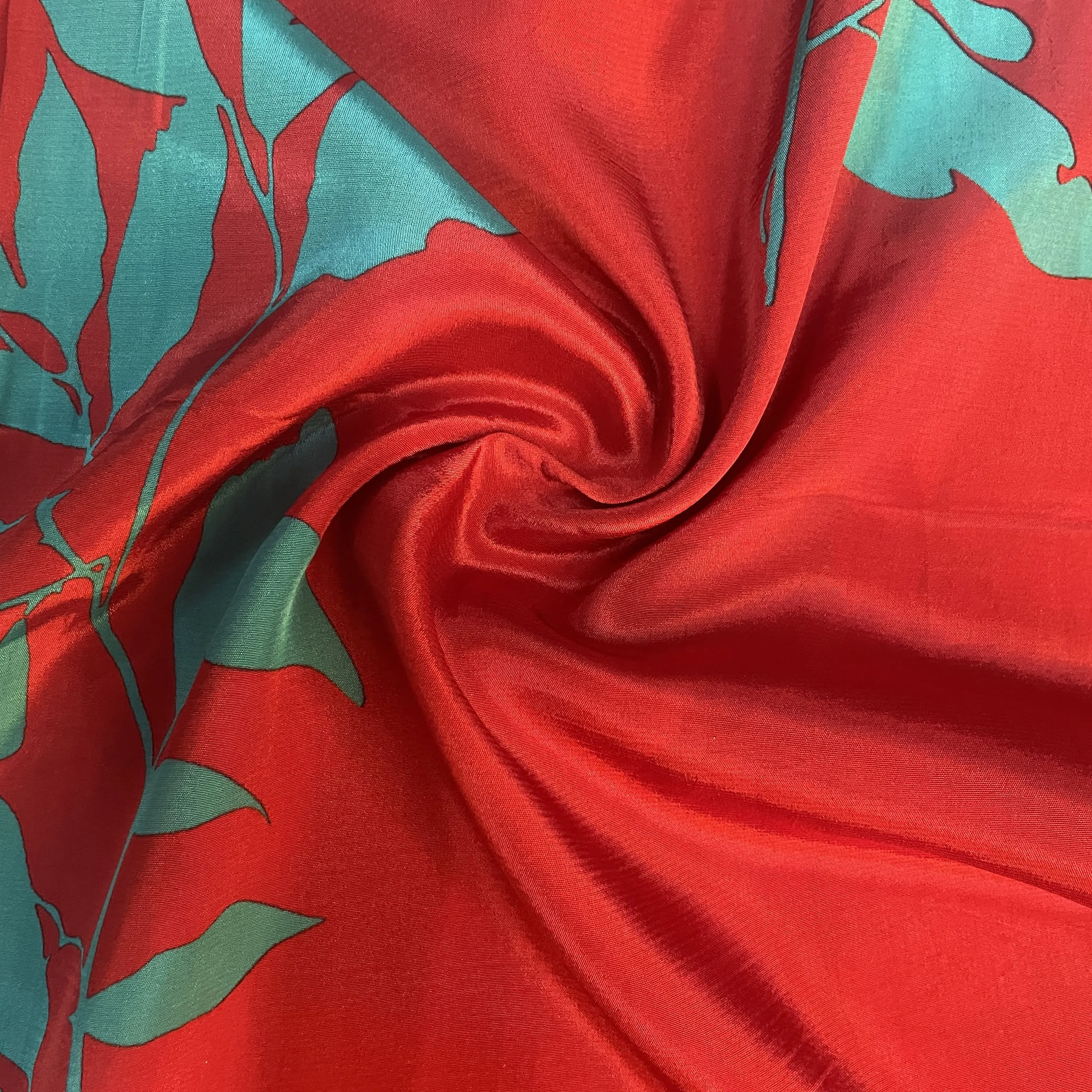 Red Tropical Print Natural Crepe 20341