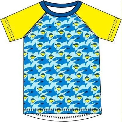 Short Sleeve Raglan Tee: Sharky Sky Blue