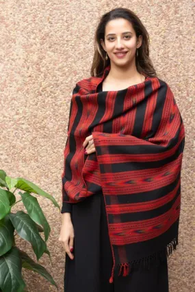 TICH Exclusive, Soft Himachal Wool Pattu Stole - Black & Red