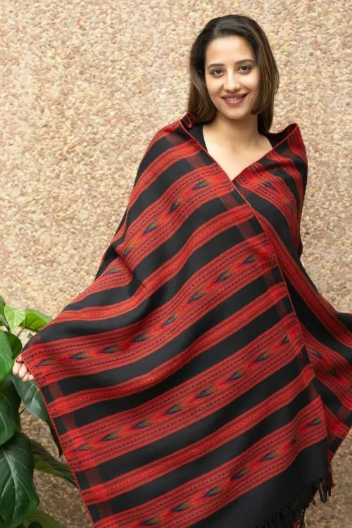 TICH Exclusive, Soft Himachal Wool Pattu Stole - Black & Red