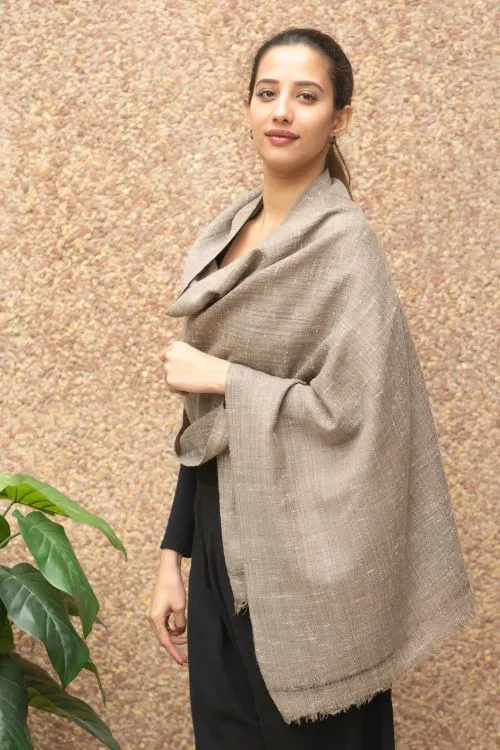 TICH Exclusive Soft Himachal Wool Plain Stole - Dark Beige