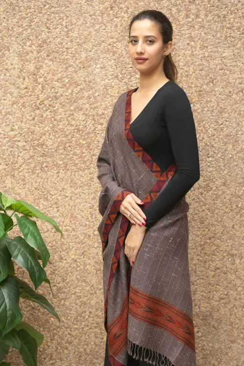 TICH Exclusive Soft Himachal Wool Stole - Brown Kinnauri