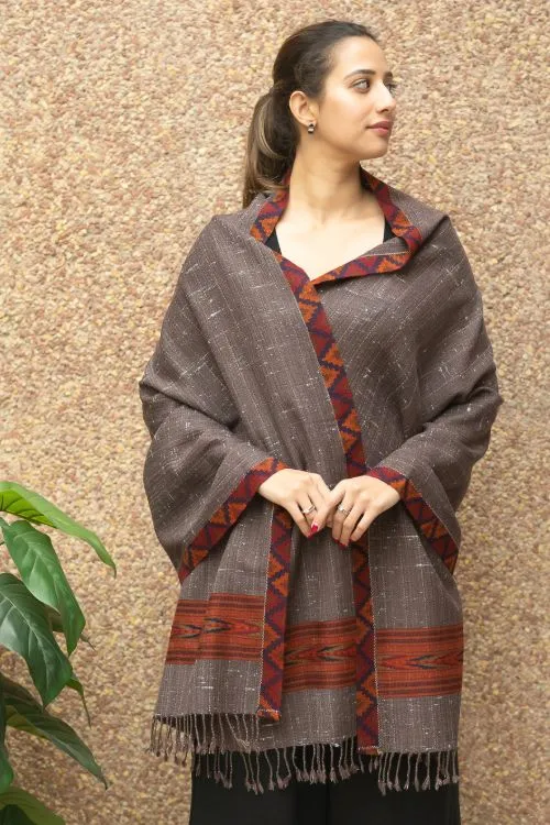 TICH Exclusive Soft Himachal Wool Stole - Brown Kinnauri