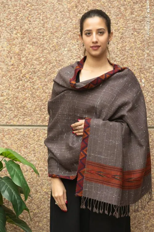 TICH Exclusive Soft Himachal Wool Stole - Brown Kinnauri