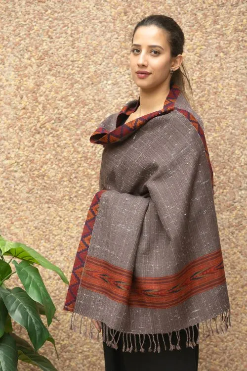 TICH Exclusive Soft Himachal Wool Stole - Brown Kinnauri