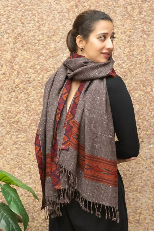 TICH Exclusive Soft Himachal Wool Stole - Brown Kinnauri