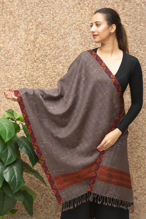 TICH Exclusive Soft Himachal Wool Stole - Brown Kinnauri