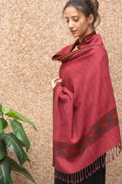 TICH Exclusive Soft Himachal Wool Stole - Pale Red Kinnauri