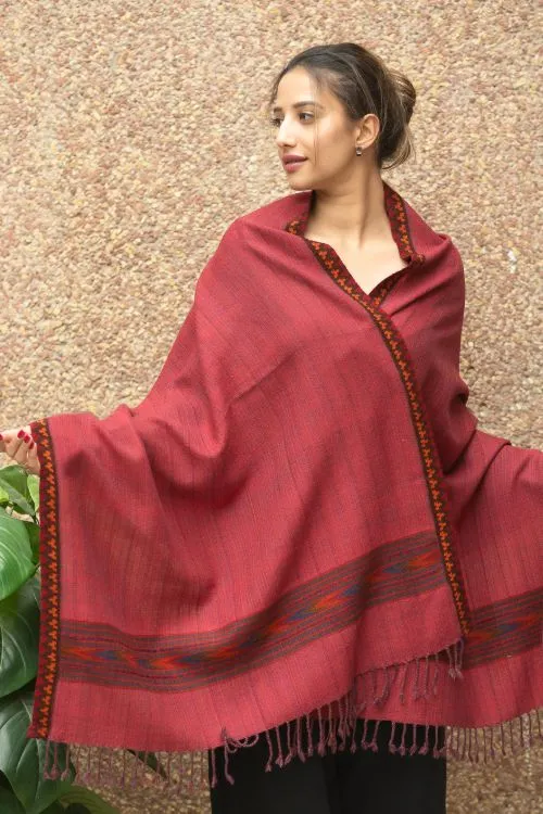 TICH Exclusive Soft Himachal Wool Stole - Pale Red Kinnauri