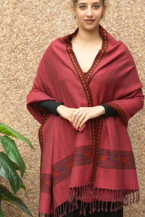 TICH Exclusive Soft Himachal Wool Stole - Pale Red Kinnauri