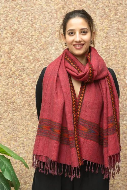 TICH Exclusive Soft Himachal Wool Stole - Pale Red Kinnauri