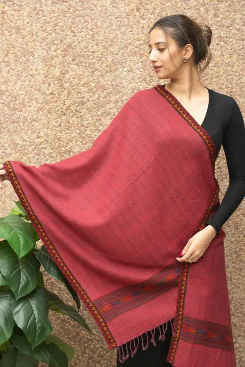 TICH Exclusive Soft Himachal Wool Stole - Pale Red Kinnauri