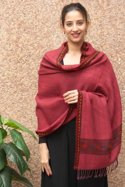 TICH Exclusive Soft Himachal Wool Stole - Pale Red Kinnauri