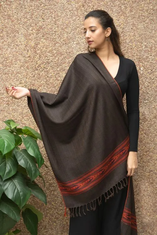 TICH Fine, Soft Himachal Wool Self Striped Stole - Dark Grey