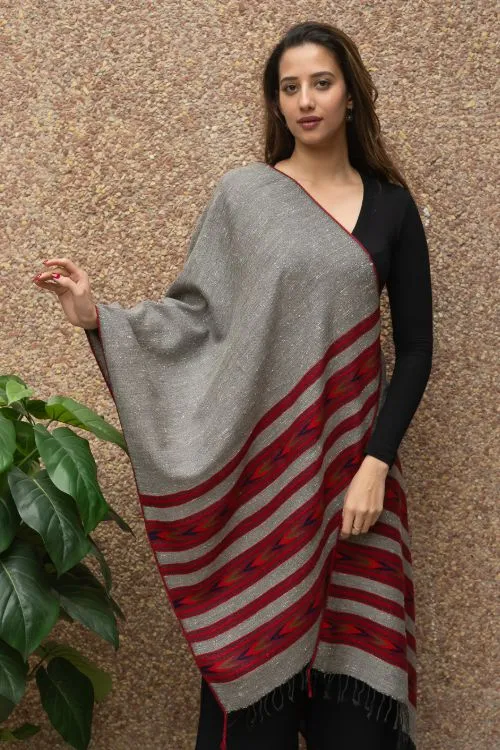 TICH Fine, Soft Himachal Wool Stole - 6 Panels, Grey