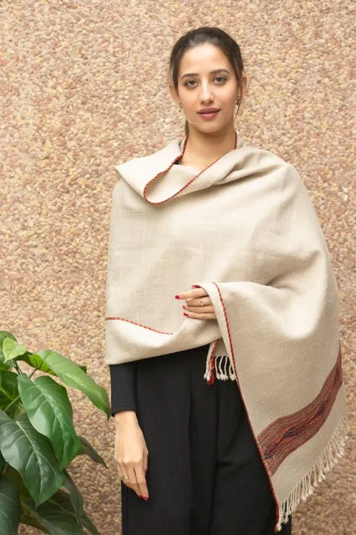 TICH Fine, Soft Himachal Wool Stole - Beige, Red