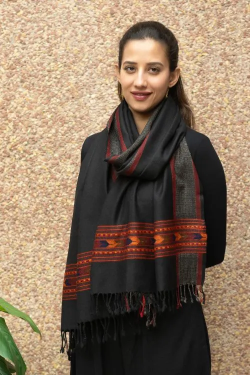 TICH Fine, Soft Himachal Wool Stole - Black & Grey