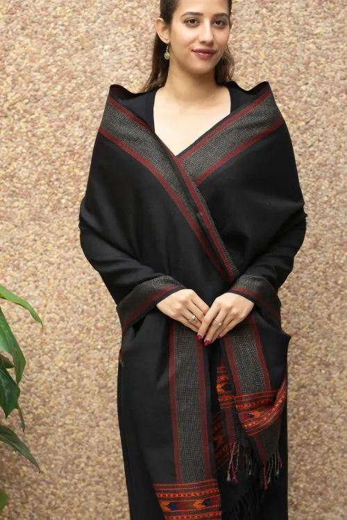 TICH Fine, Soft Himachal Wool Stole - Black & Grey