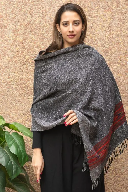 TICH Fine, Soft Himachal Wool Stole - Grey Specks