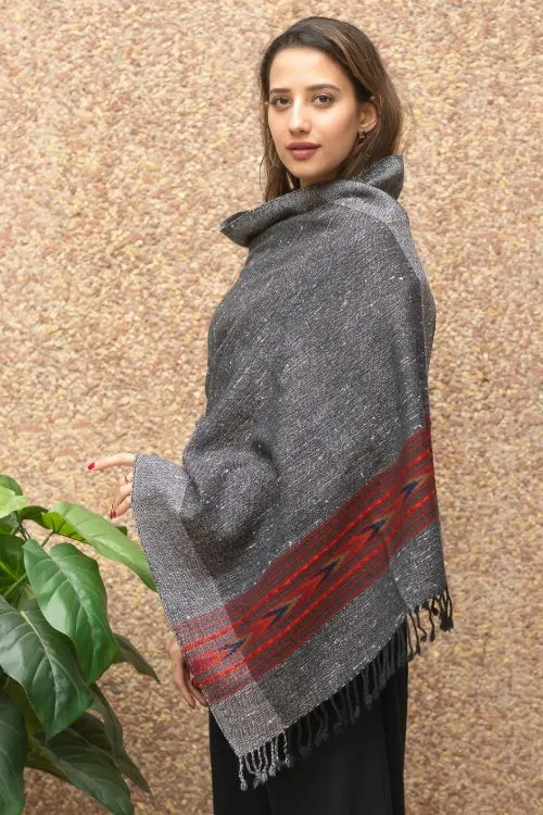 TICH Fine, Soft Himachal Wool Stole - Grey Specks