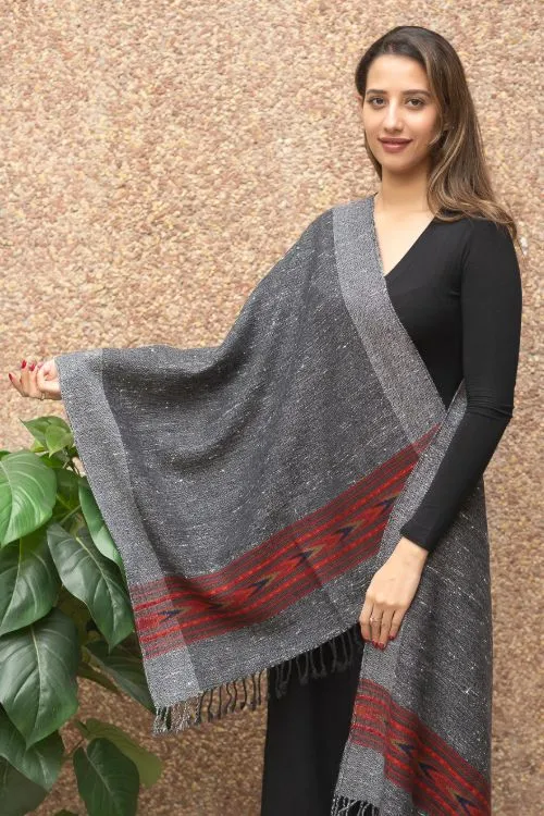 TICH Fine, Soft Himachal Wool Stole - Grey Specks