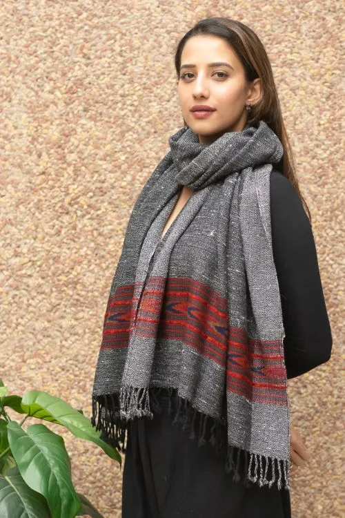 TICH Fine, Soft Himachal Wool Stole - Grey Specks