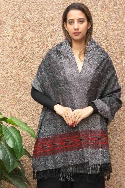 TICH Fine, Soft Himachal Wool Stole - Grey Specks