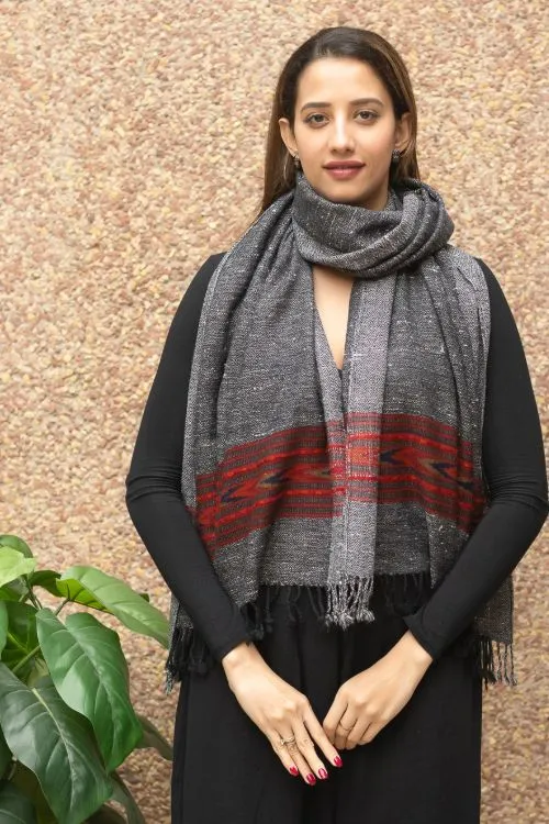 TICH Fine, Soft Himachal Wool Stole - Grey Specks